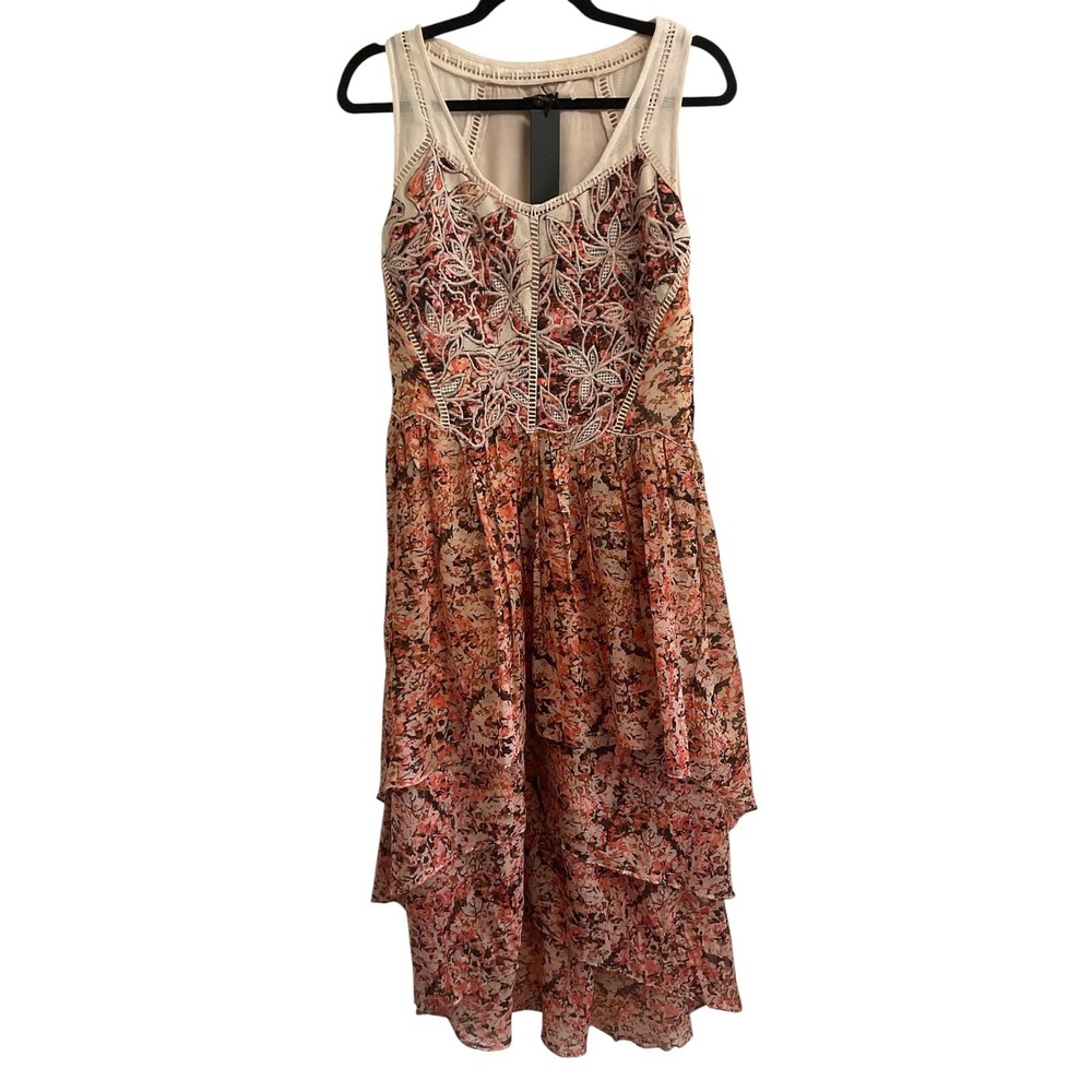 Kobi Halperin Jolene Dress Womens Small Orange Pink Floral Lace Tiered High Low